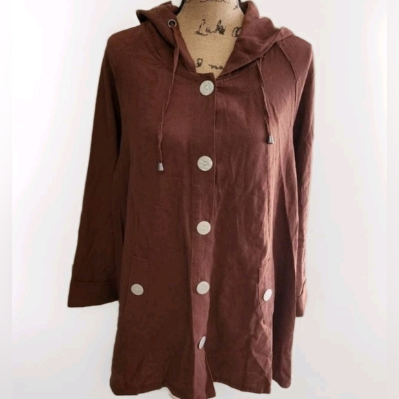 Jones New York Jackets & Blazers - NWT Jones New York Hooded Linen Blend Jacket Size 3X Color Cocoa Brown